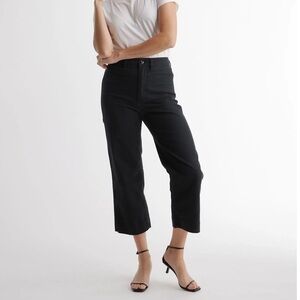 Quince Organic Stretch Cotton Twill Wide-Leg Crop Pants Size 29 Black